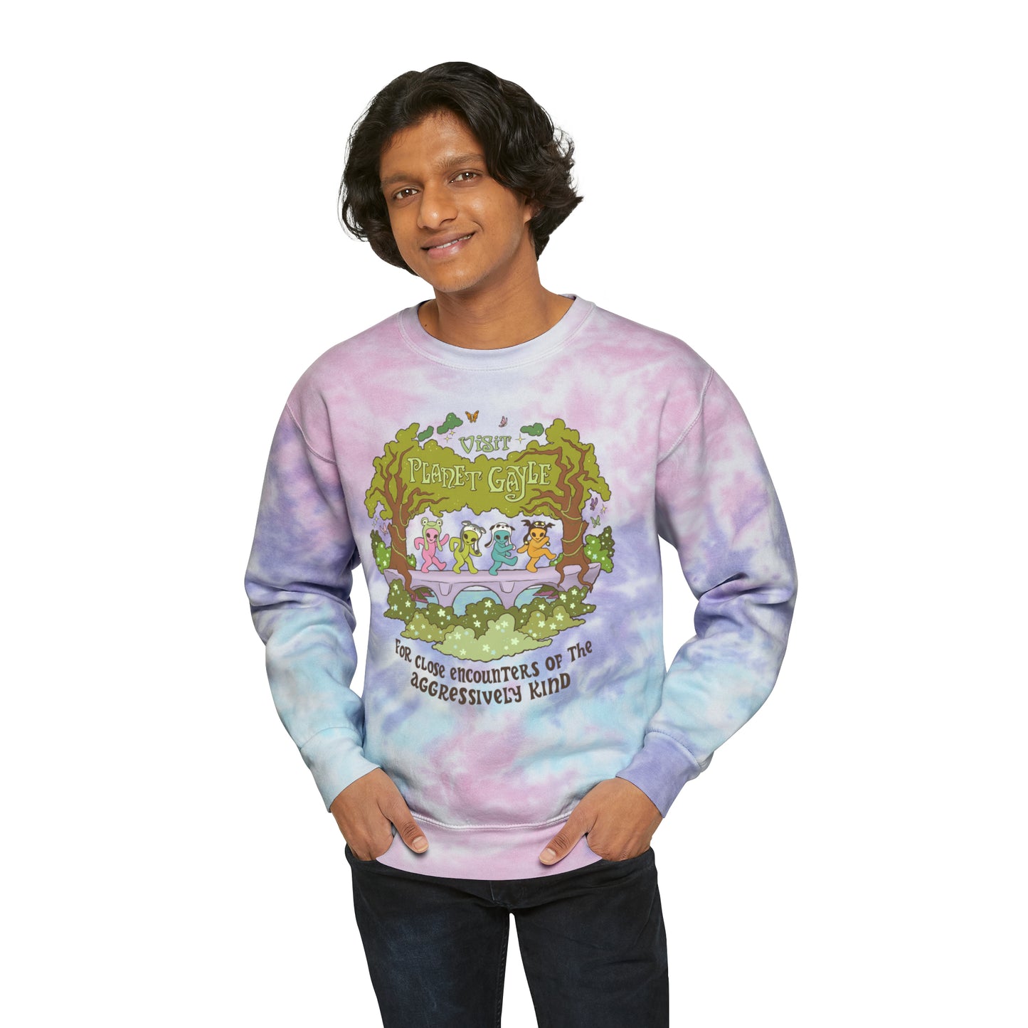 Visit Planet Gayle - Unisex Tie-Dye Sweatshirt - Purple